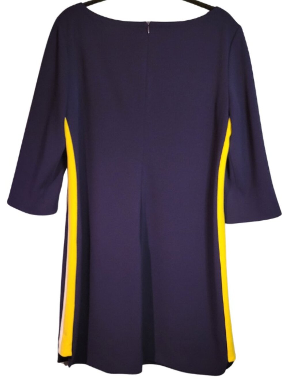 Vince Camuto Navy Blue PreppySheath Dress 3/4 Sleeve Yellow White Stripe Size 16 - Picture 3 of 5
